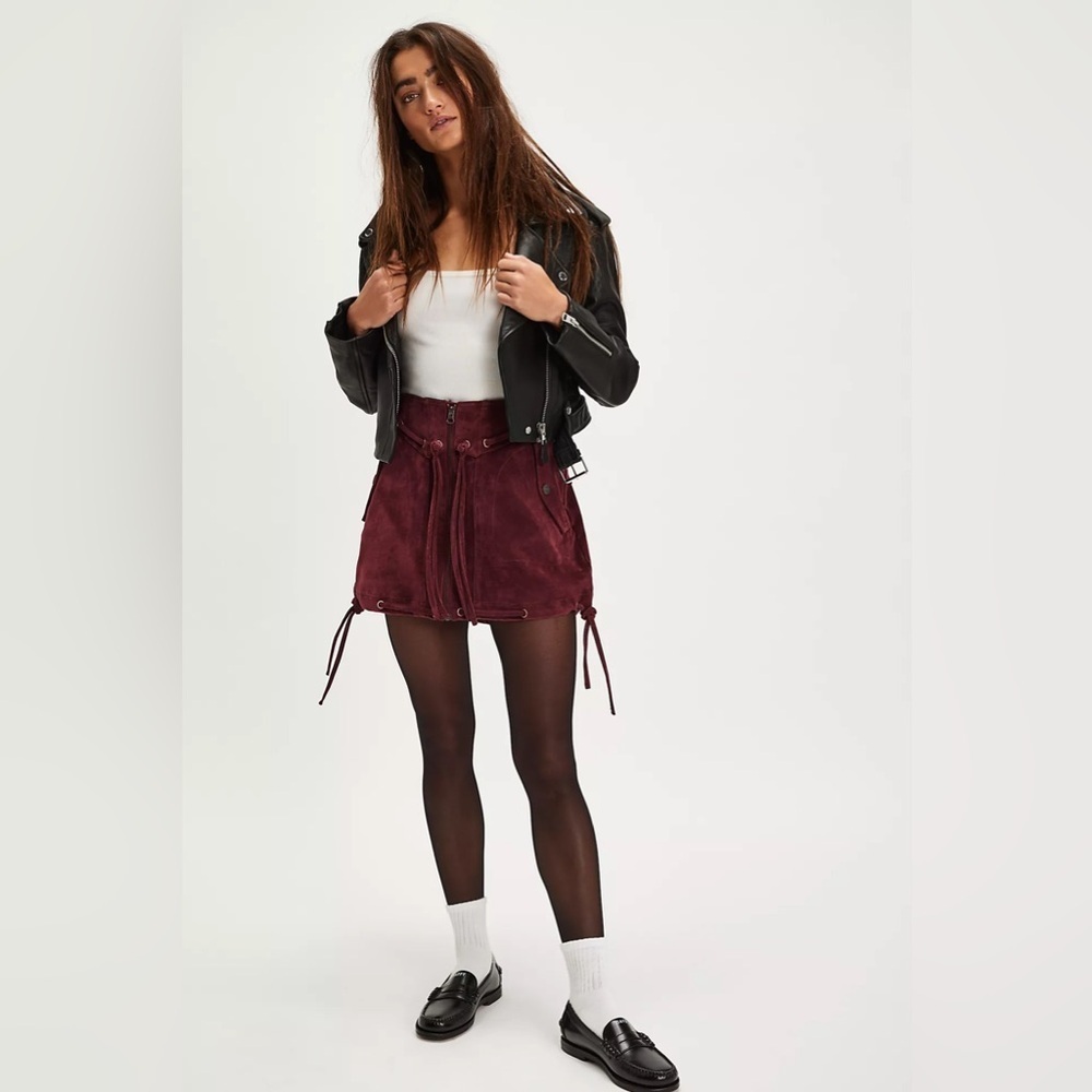 We The Free Burgundy Sierra Mini Skirt size 4 bohemian faux suede